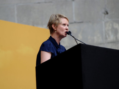 Cynthia Nixon speaks onstage during OZY Fest 2018 at Rumsey Playfield, Central Park on July 21, 2018 in New York City.