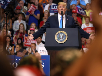 President Donald Trump speaks on August 2, 2018, at the Mohegan Sun Arena at Casey Plaza in Wilkes Barre, Pennsylvania.