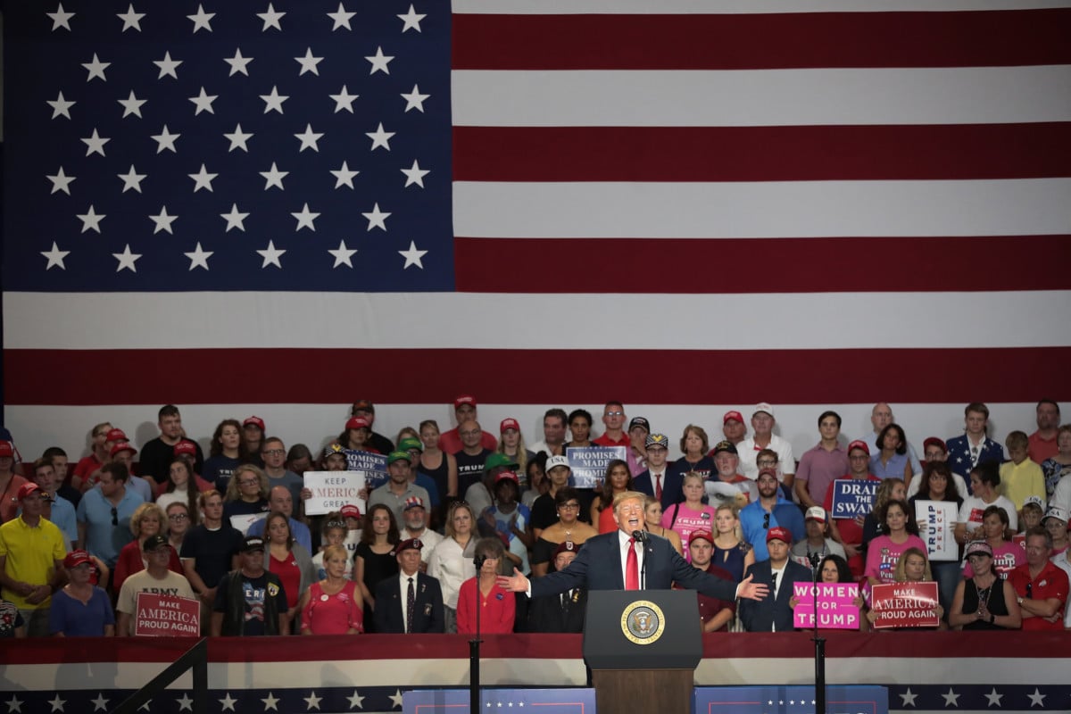 President Trump speaks at a rally to show support for Ohio Republican congressional candidate Troy Balderson on August 4, 2018, in Lewis Center, Ohio.