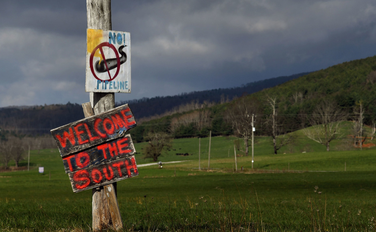 One of many hand painted signs along the roads near Bent Mountain, Virginia, to protest against the Mountain Valley Pipeline Project.