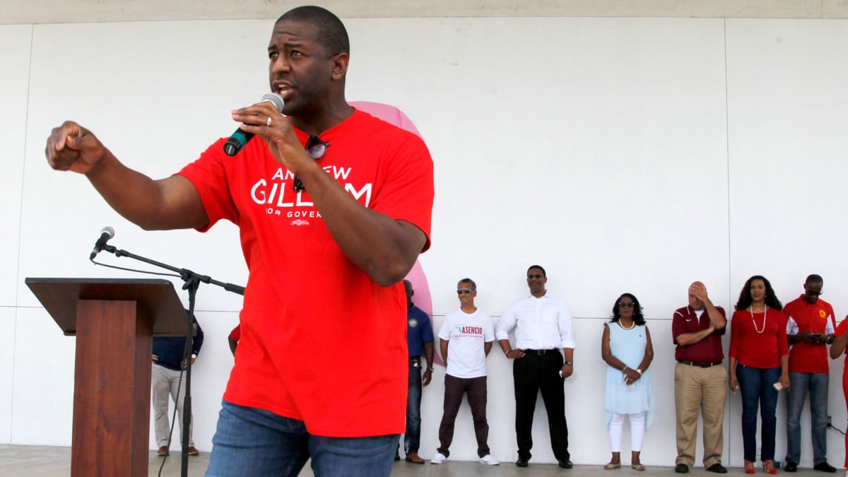 Gubernatorial candidate Andrew Gillum addresses the crowd of educators as Democrats running for the US Senate, Florida governor and attorney general for the state of Florida attended an educational rally on Sunday, August 19, 2018, at the Betty Anderson Recreation Center in Miami Gardens, Florida.