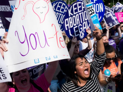 Pro-choice demonstrators rally outside the US Supreme Court on June 27, 2016.