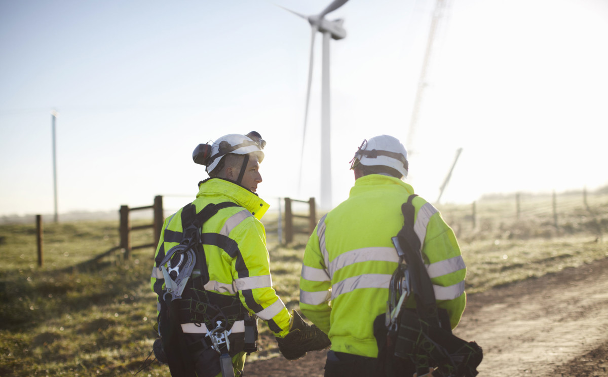 Energy workers on wind farm