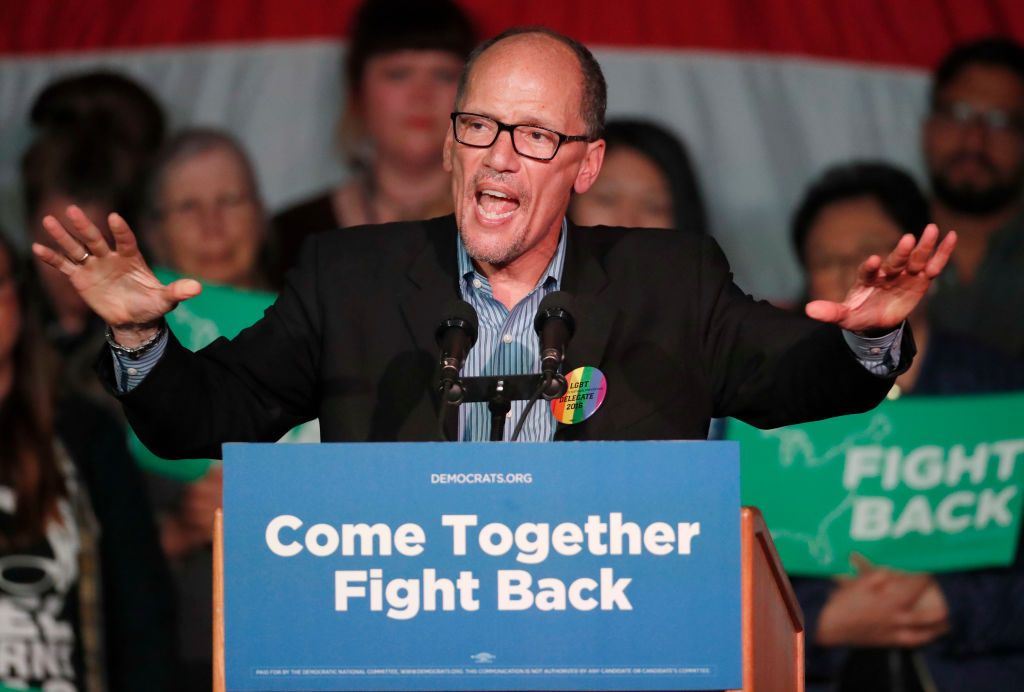 DNC Chairman Tom Perez, speaks to a crowd of supporters at a Democratic unity rally at the Rail Event Center on April 21, 2017, in Salt Lake City, Utah.