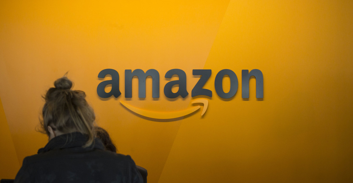 A visitor checks in at the Amazon corporate headquarters on June 16, 2017 in Seattle, Washington.