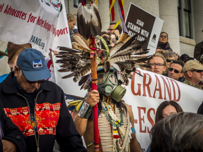 Thousands of people converged on the steps of Utah's state capitol building to protest President Trump's plan to shrink protected areas across the country, including two areas in Utah: Bears Ears and the Grand-Staircase Escalante National Monuments.