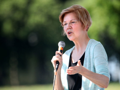 Senator Elizabeth Warren hosts a town hall meeting at Belkin Family Lookout Farm in Natick, Massachusetts, on July 8, 2018.