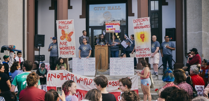 Pioneer Valley Workers Center activists celebrated victories defending immigrant workers at the municipal level on May 1, 2018.