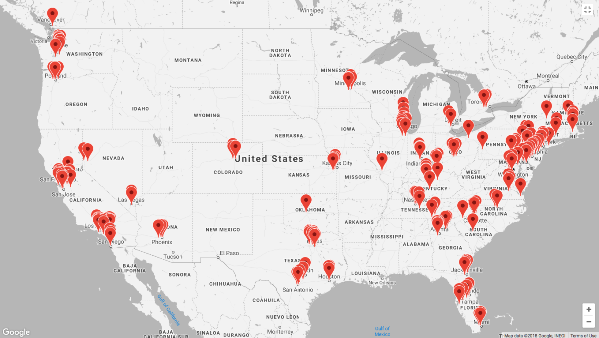 US locations of Amazon's current fulfillment centers.