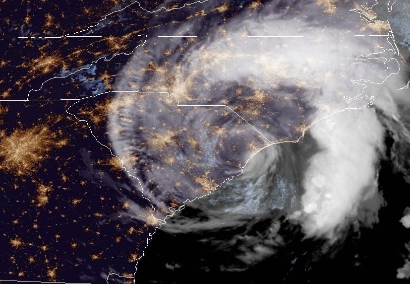 Hurricane Florence appears over South Carolina on September 15, 2018.