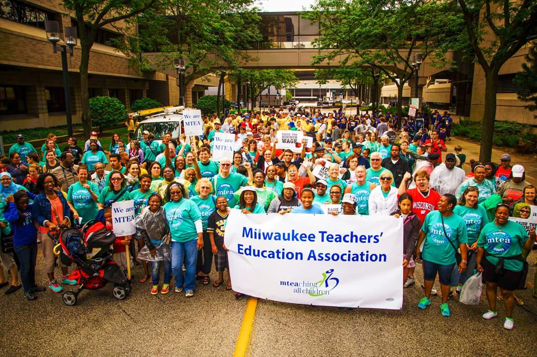 Members of the Milwaukee Teachers' Education Association march on Labor Day 2018.