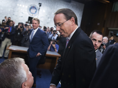 Deputy Attorney General Rod Rosenstein arrives for the Senate Judiciary Committee confirmation hearing for Supreme Court nominee Brett Kavanaugh in Hart Building on September 4, 2018.