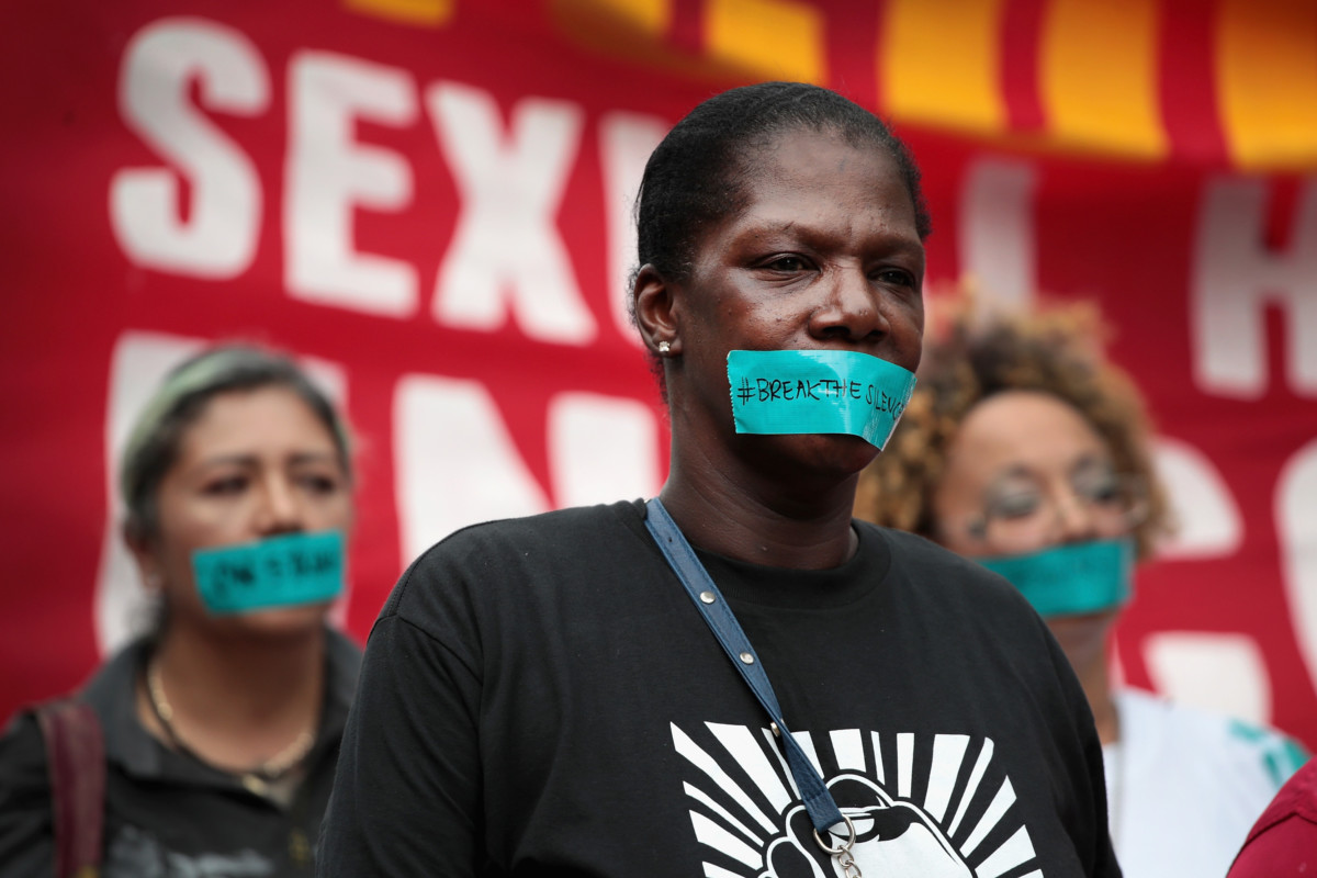McDonald's workers are joined by other activists as they march toward the company's headquarters to protest sexual harassment at the fast-food chain's restaurants on September 18, 2018, in Chicago, Illinois.