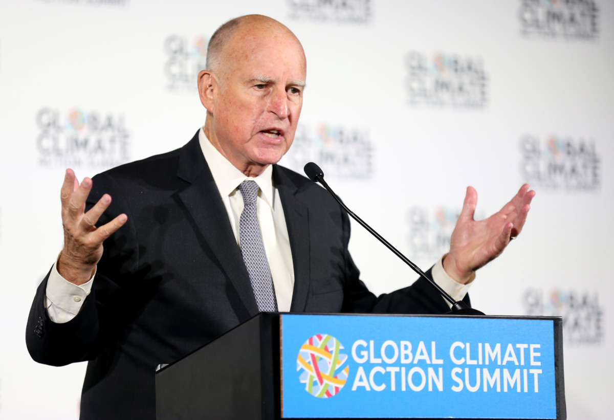 California Gov. Jerry Brown speaks at a news conference held at the Global Climate Action Summit in San Francisco, California, on September 13, 2018.