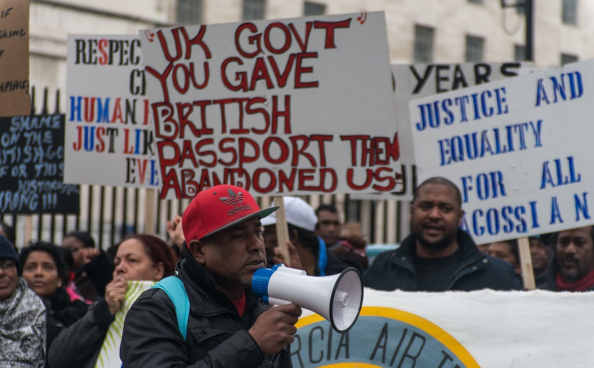 Chagossians hold a human rights demonstration against the UK Government on December 15, 2016. The UK and US governments removed the Chagossians from the islands of the Chagos Archipelago to build what has become a major US military base.