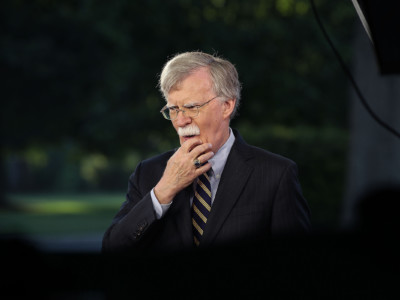 National Security Adviser John Bolton speaks on a morning television show from the grounds of the White House on May 9, 2018, in Washington, DC.
