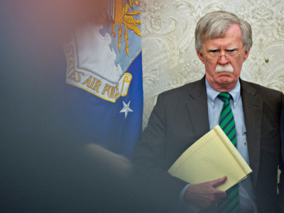 John Bolton, national security adviser, listens during a meeting with Donald Trump and Jens Stoltenberg, secretary general of the North Atlantic Treaty Organization, not pictured, in the Oval Office of the White House on May 17, 2018, in Washington, DC.