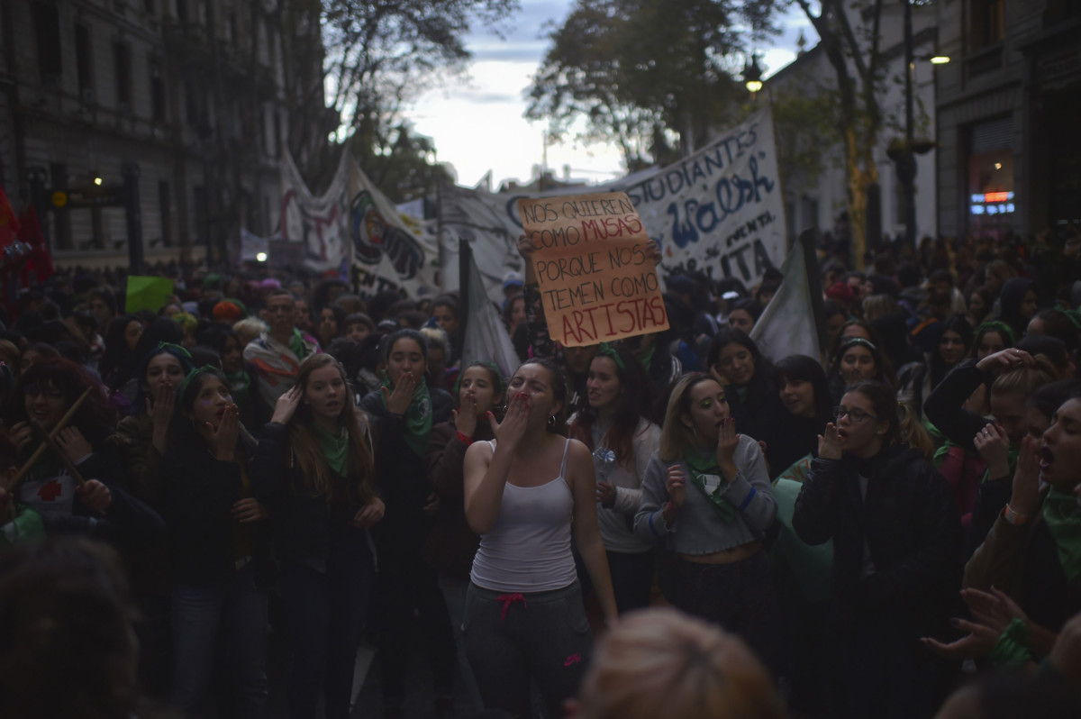 Women chant during a protest as part of the 'Not One Less' (Ni Una Menos) movement demanding legal abortion on June 4, 2018, in Buenos Aires, Argentina.