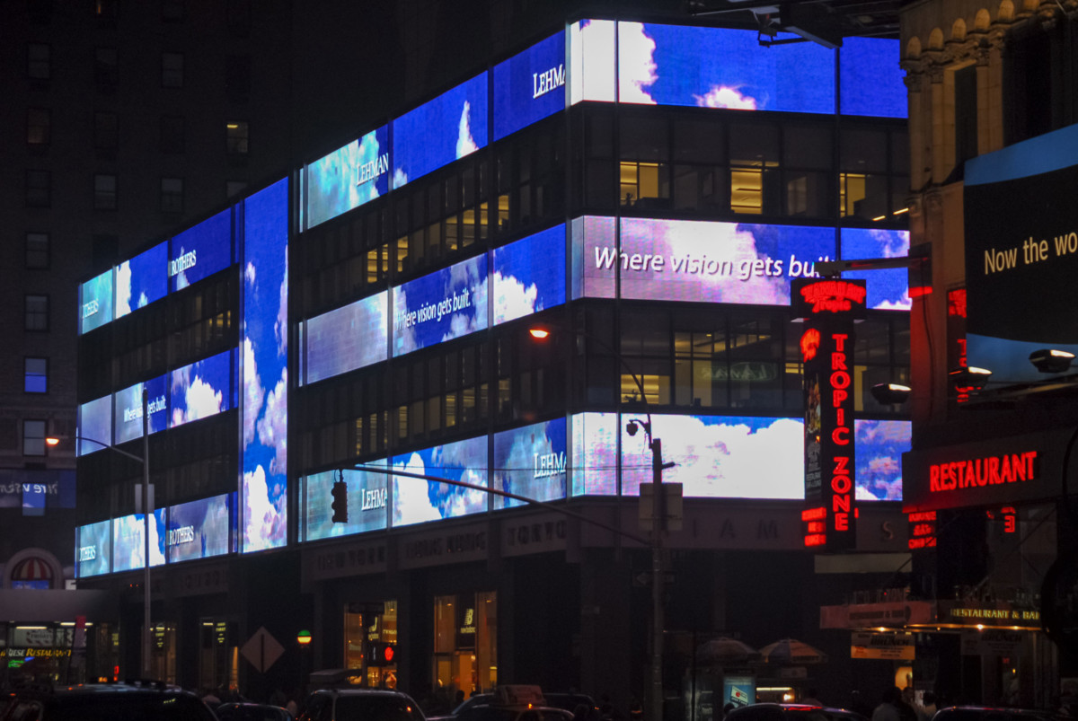 Lehman Brothers Headquarters in midtown Manhattan at night.