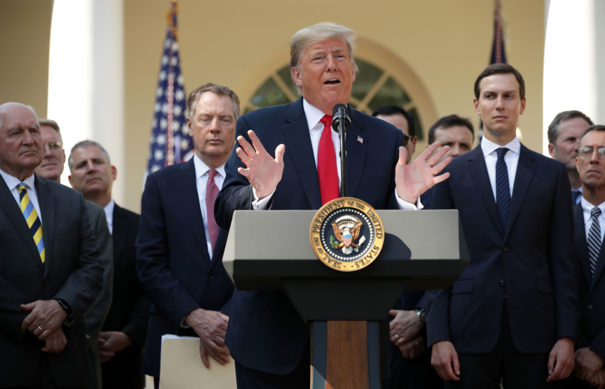 President Trump speaks during a press conference to discuss a revised US trade agreement with Mexico and Canada in the Rose Garden of the White House on October 1, 2018, in Washington, DC.