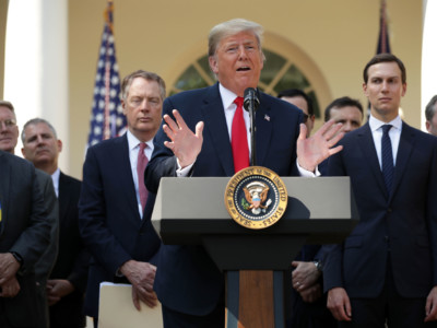 President Trump speaks during a press conference to discuss a revised US trade agreement with Mexico and Canada in the Rose Garden of the White House on October 1, 2018, in Washington, DC.