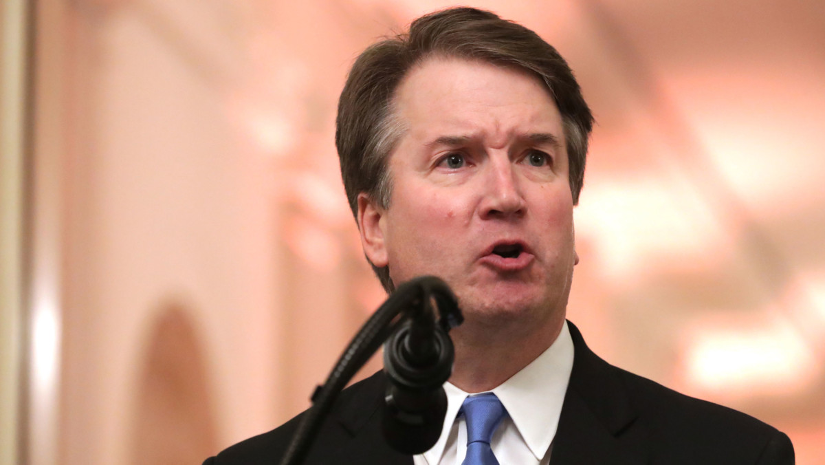 Supreme Court Associate Justice Brett Kavanaugh speaks at his ceremonial swearing in in the East Room of the White House October 8, 2018, in Washington, DC.