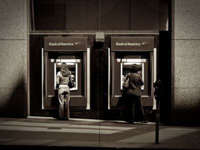 Two ATMs on a street in San Francisco, California