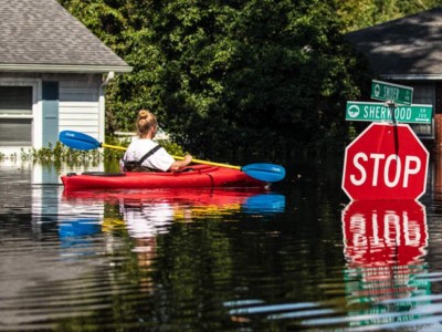 April O'Leary kayaking to her home in Conway, South Carolina.