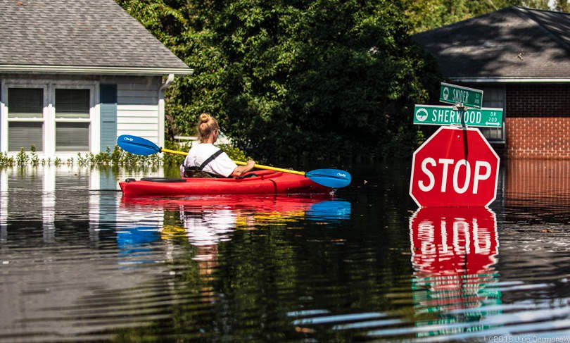 April O'Leary kayaking to her home in Conway, South Carolina.