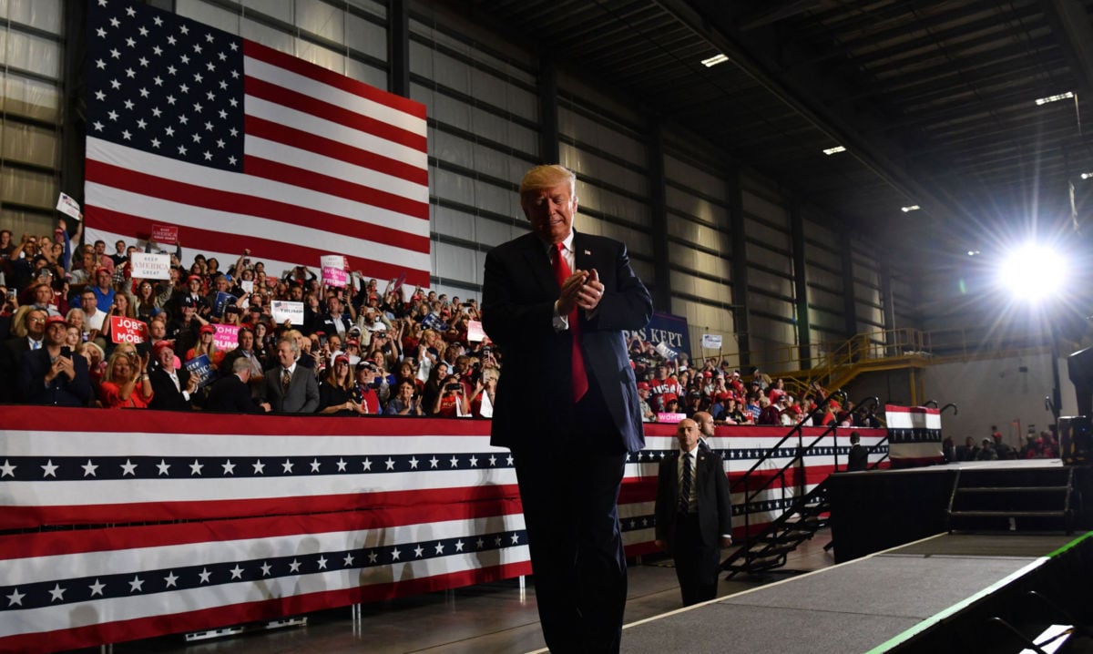 President Donald Trump attends a campaign rally in Pensacola, Florida, on November 3, 2018.
