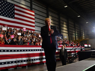 President Donald Trump attends a campaign rally in Pensacola, Florida, on November 3, 2018.