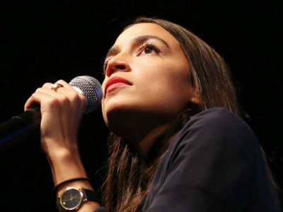 Then-candidate from New York, Alexandria Ocasio-Cortez, speaks at a progressive fundraiser on August 2, 2018, in Los Angeles, California. She was elected to the US Congress with 78 percent of the vote.