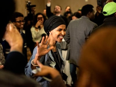 Minnesota Democratic Congressional Candidate Ilhan Omar arrives at an election night results party on November 6, 2018, in Minneapolis, Minnesota. Omar won the race for Minnesota's 5th congressional district seat against Republican candidate Jennifer Zielinski to become one of the first Muslim women elected to Congress.