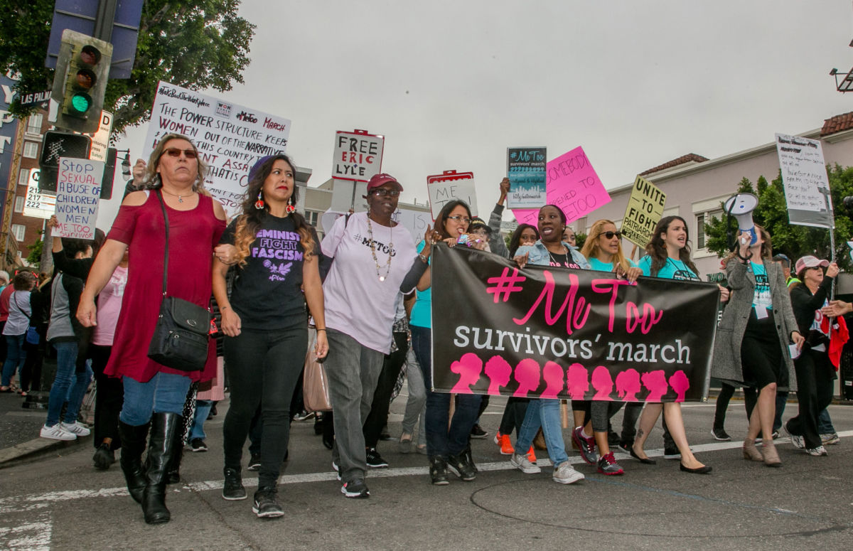 Brenda Gutierrez and Tarana Burke march at the Take Back The Workplace March and #MeToo Survivors March & Rally at Producers Guild of America on November 12, 2017, in Beverly Hills, California.