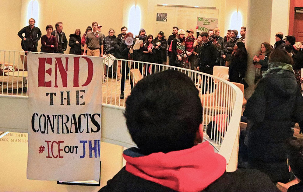 Students demand ICE out of Johns Hopkins University in Baltimore, November 15, 2018.