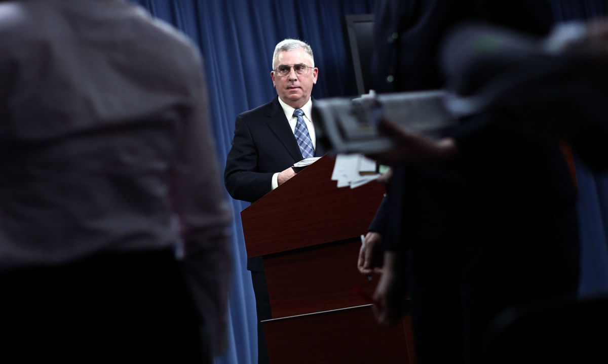 Retired Gen. John Abizaid conducts a briefing at the Pentagon February 28, 2012, in Arlington, Virginia.