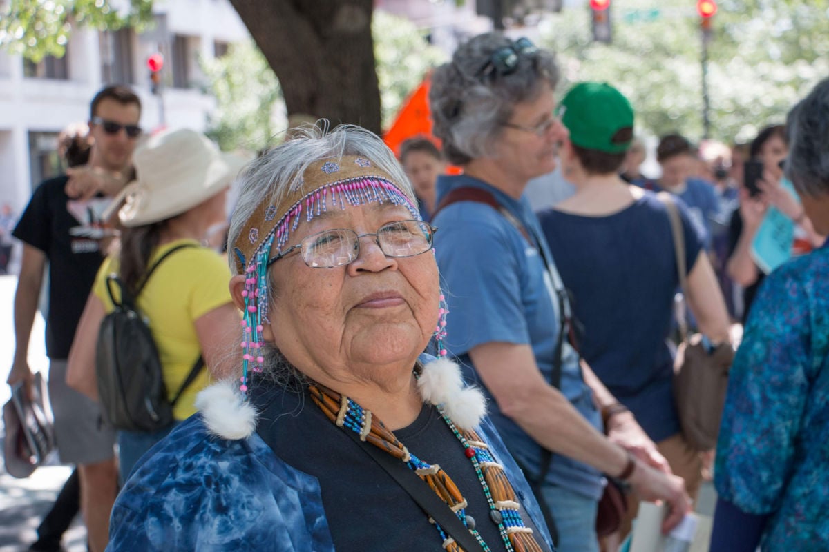 Sarah James, Gwich’in Elder and longtime defender of the Arctic Refuge, in Washington, DC, for the Bureau of Land Management public hearing, June 15, 2018.