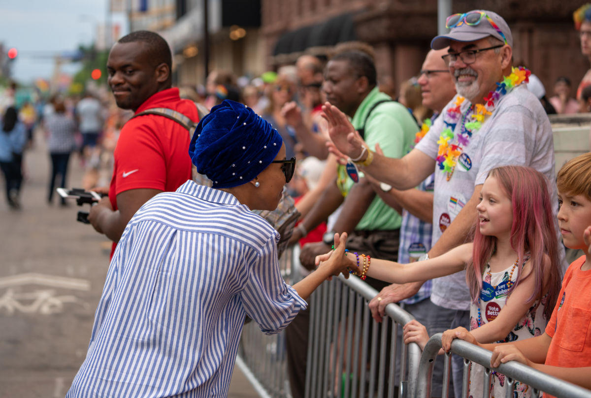 Rep. Ilhan Omar at the 2018 Twin Cities Pride Parade in Minneapolis, Minnesota, on June 24, 2018.