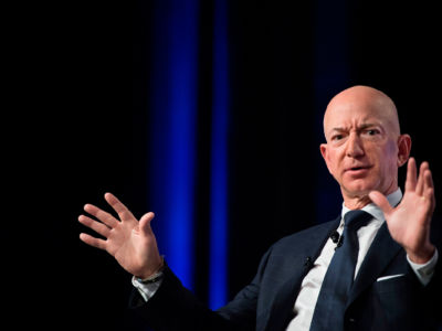 Amazon and Blue Origin founder Jeff Bezos provides the keynote address at the Air Force Association's annual Air, Space & Cyber Conference in Oxen Hill, Maryland, on September 19, 2018.