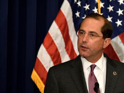 Secretary of the Department of Health and Human Services Alex M. Azar II attends a conference on neonatal abstinence syndrome at Thomas Jefferson University Hospital, in Philadelphia, Pennsylvania, on October 17, 2018.