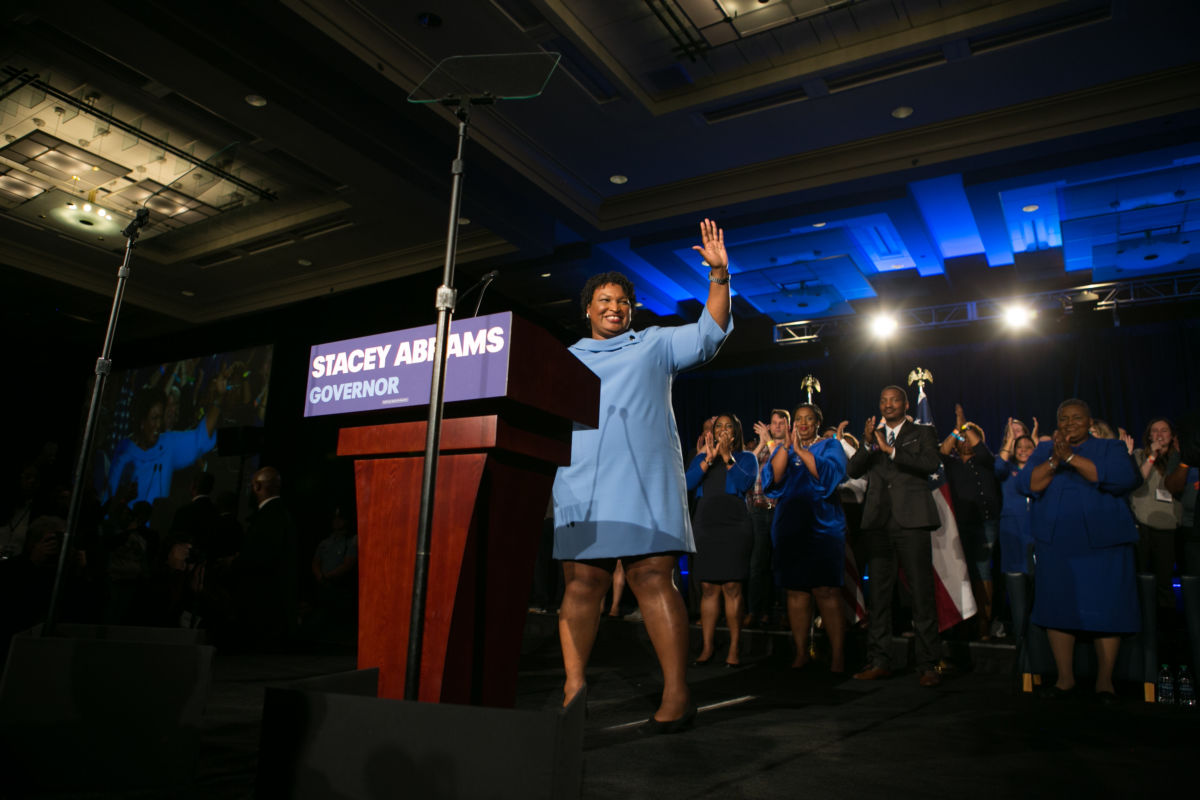 Democratic gubernatorial candidate Stacey Abrams addresses supporters at an election watch party on November 6, 2018, in Atlanta, Georgia.