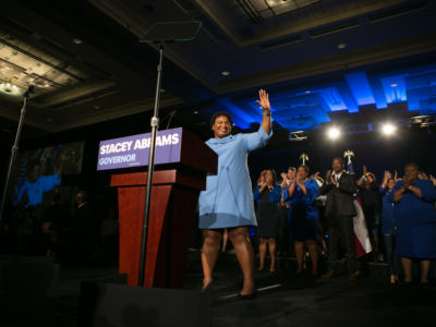 Democratic gubernatorial candidate Stacey Abrams addresses supporters at an election watch party on November 6, 2018, in Atlanta, Georgia.
