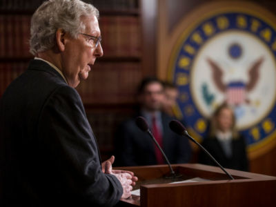 Senate Majority Leader Mitch McConnell (R-KY) speaks during a news conference following the 2018 midterm elections at the Capitol Building on November 7, 2018 in Washington, DC.