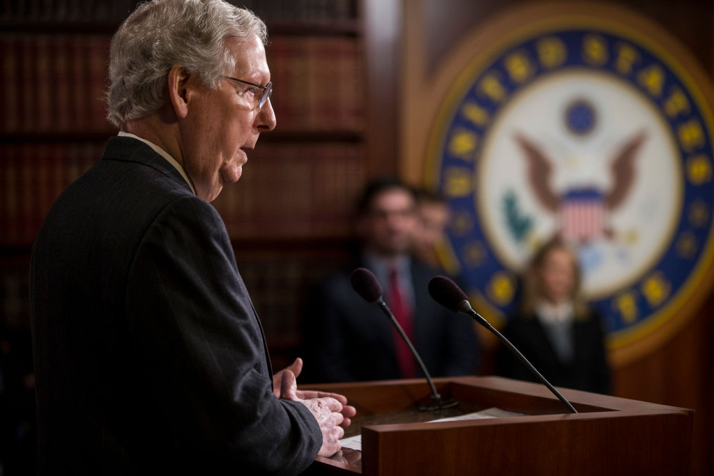 Senate Majority Leader Mitch McConnell (R-KY) speaks during a news conference following the 2018 midterm elections at the Capitol Building on November 7, 2018 in Washington, DC.