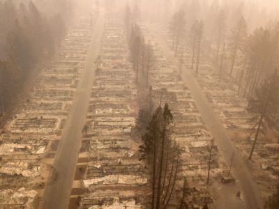 In this aerial photo, a burned neighborhood is seen in Paradise, California on November 15, 2018.