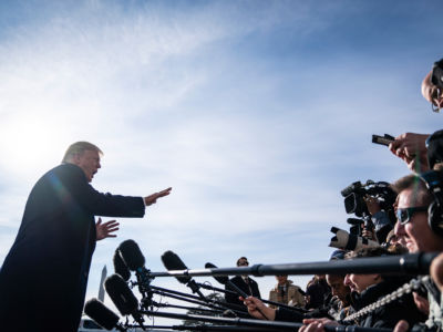 President Trump stops to talk with reporters and members of the media about Michael Cohen as he walks to Marine One to depart for the G20 Summit from the South Lawn of the White House on Thursday, November 29, 2018, in Washington, DC.