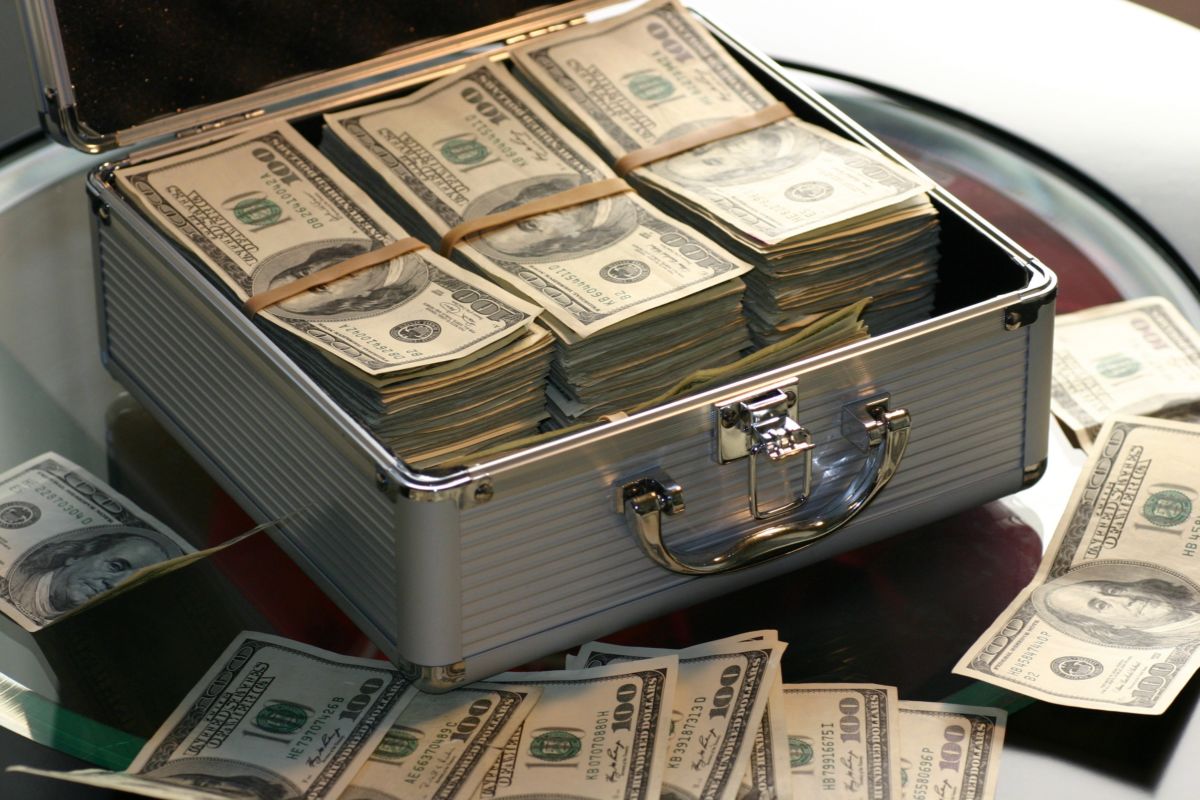 Stacks of money in a briefcase