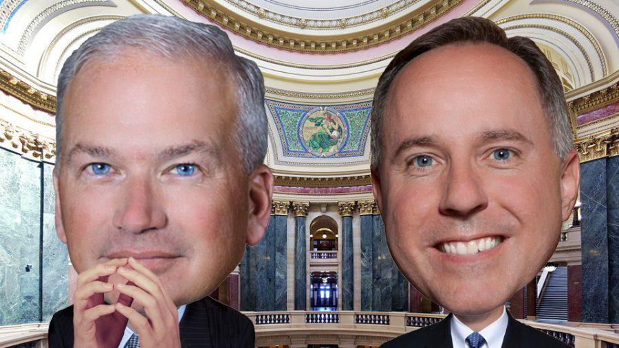 Wisconsin Republicans, led by Speaker Robin Vos (right) and Senate Majority Leader Scott Fitzgerald, are considering enacting voter suppression rules, seizing control over key state boards, and changing the date of the next Supreme Court election to thwart the will of the voters.