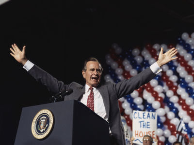 President George H.W. Bush speaks during his unsuccessful bid for re-election for the presidency, October 29, 1992.