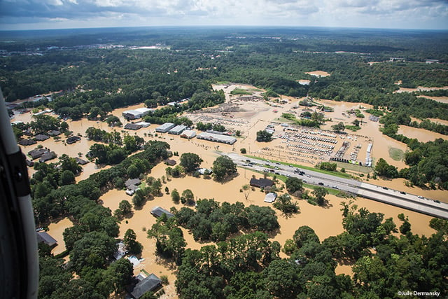 Flooding east of Baton Rouge, Louisiana, on August 15, 2016.